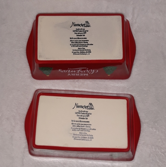Set of 2 Merry Christmas Mini Loaf Pan Red Stoneware Nantucket - Picture 6 of 7